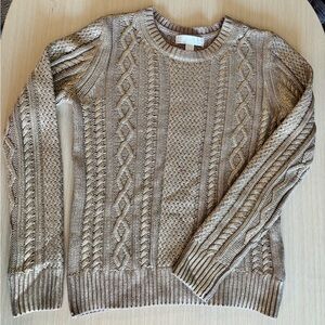 MICHAEL Michael Kors Metallic Gold Cable Knit Crewneck Sweater Size M